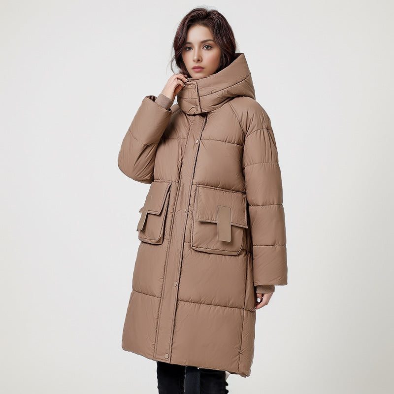 Damen gesteppter Langmantel mit wärmender Kapuze und praktischen Taschen ModeGeist