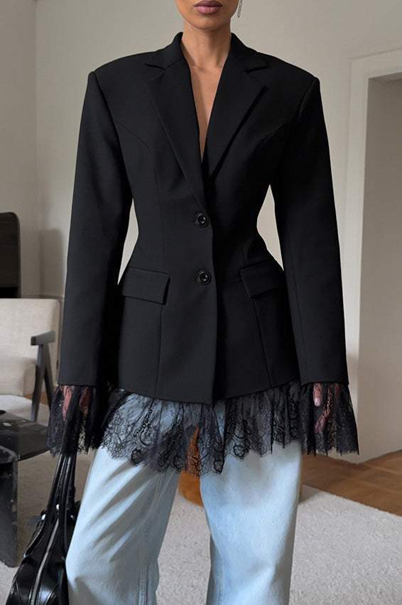 ModeGeist | Langärmeliger Spitzen Patchwork Taille Anzug