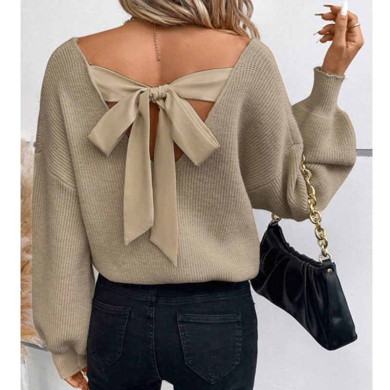 Damen Pullover mit eleganter Schleifen-Ausschnittgestaltung ModeGeist