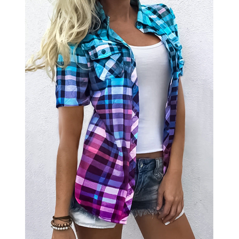 Modernes Damen-Flanellhemd mit Karomuster, Kurzarm von MODEGEIST
