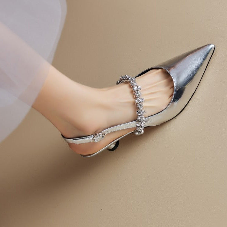 MODEGEIST Damen Slingback-Pumps Kristall-Riemen Spitz
