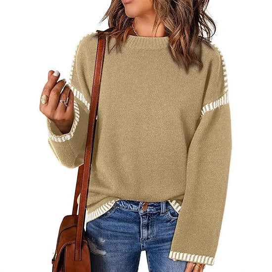 Damen modischer Pullover mit strukturiertem Material und streifenförmigen Details ModeGeist