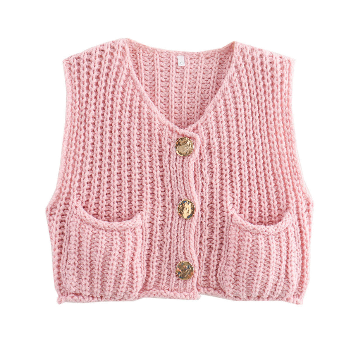 Damen modische Strickweste mit Knopfdetails und aufgesetzten Taschen ModeGeist