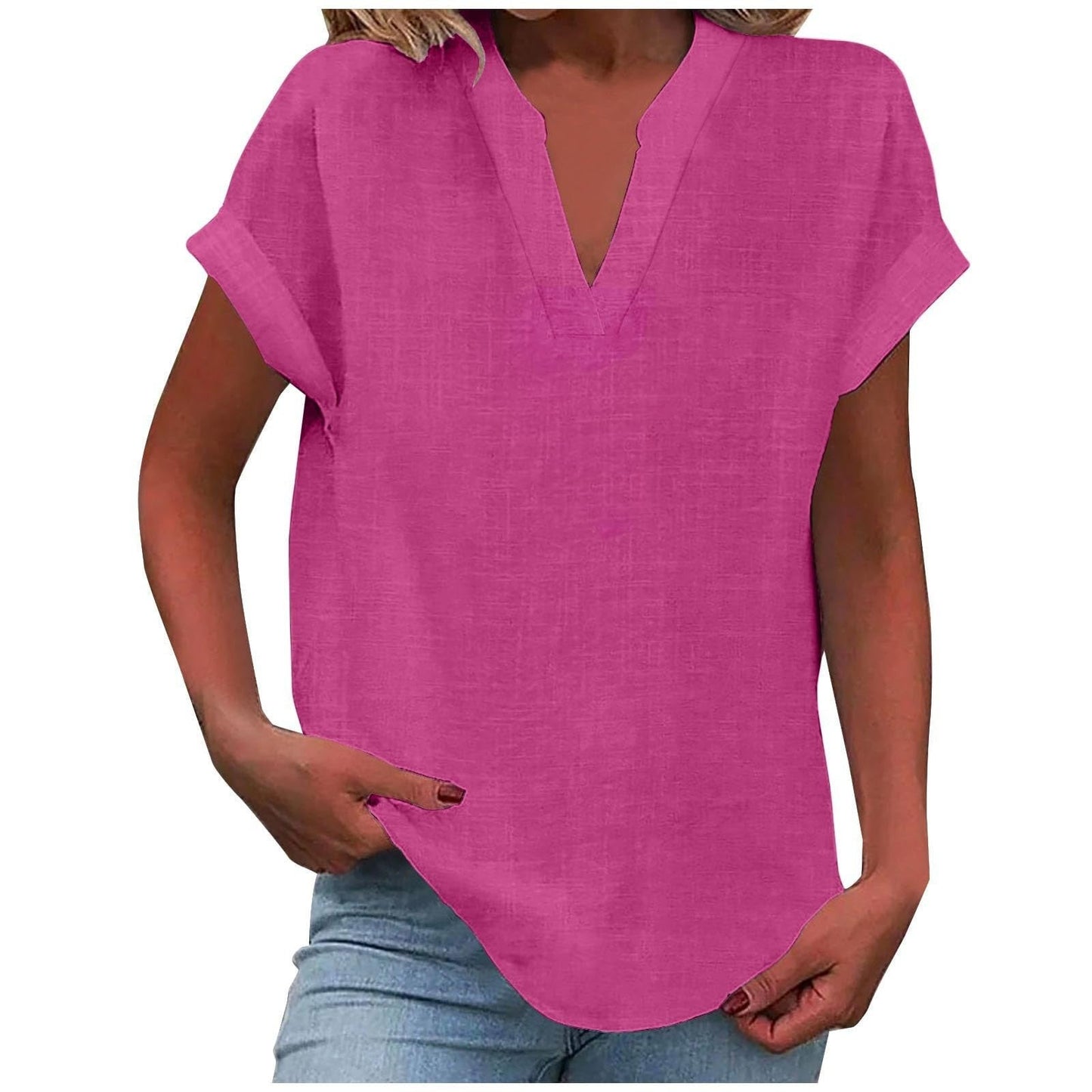 MODEGEIST Damen V-Ausschnitt Bluse Relaxed Fit Leichter Stoff Weiß