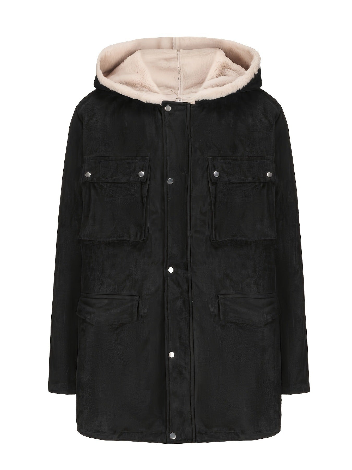 Damen warme Outdoorjacke mit Innenfutter aus Kunstfell und großen Taschen ModeGeist