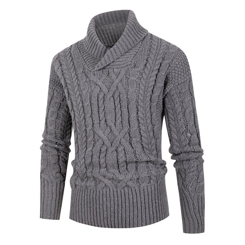 Herren Grobstrickpullover mit Schalkragen und raffinierten Zopfmuster ModeGeist