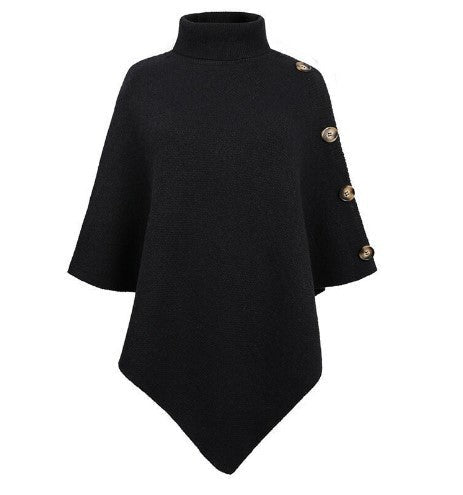 Damen Strick-Poncho mit steigendem Kragen und dekorativen Knopfdetails ModeGeist