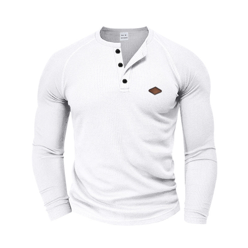 Herren langärmliges Henley-T-Shirt mit strukturiertem Gewebe und modischem Knopfdesign ModeGeist