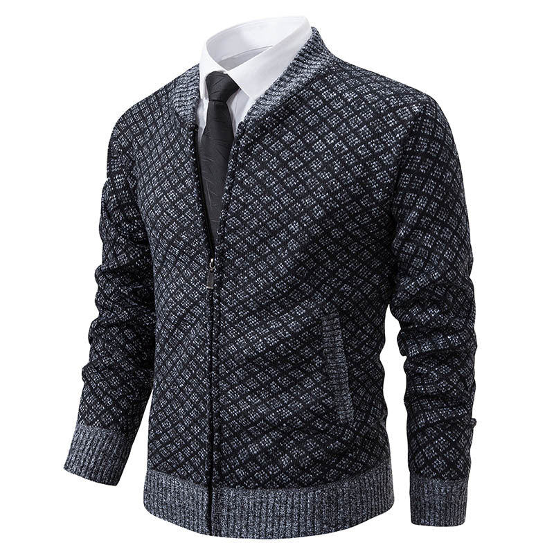 Herren Strickjacke mit modernem Zippverschluss und strukturiertem Design ModeGeist