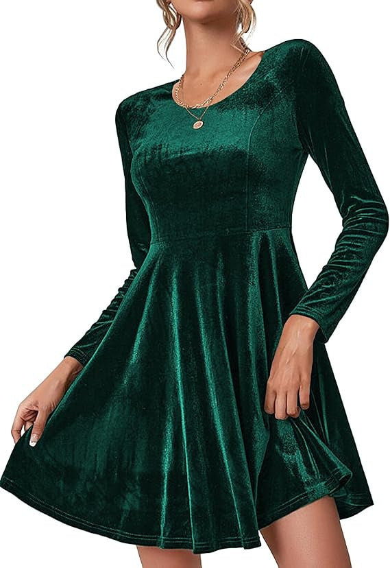 Damen Elegantes Samtkleid mit geschwungenem Saum und langen Ärmeln ModeGeist