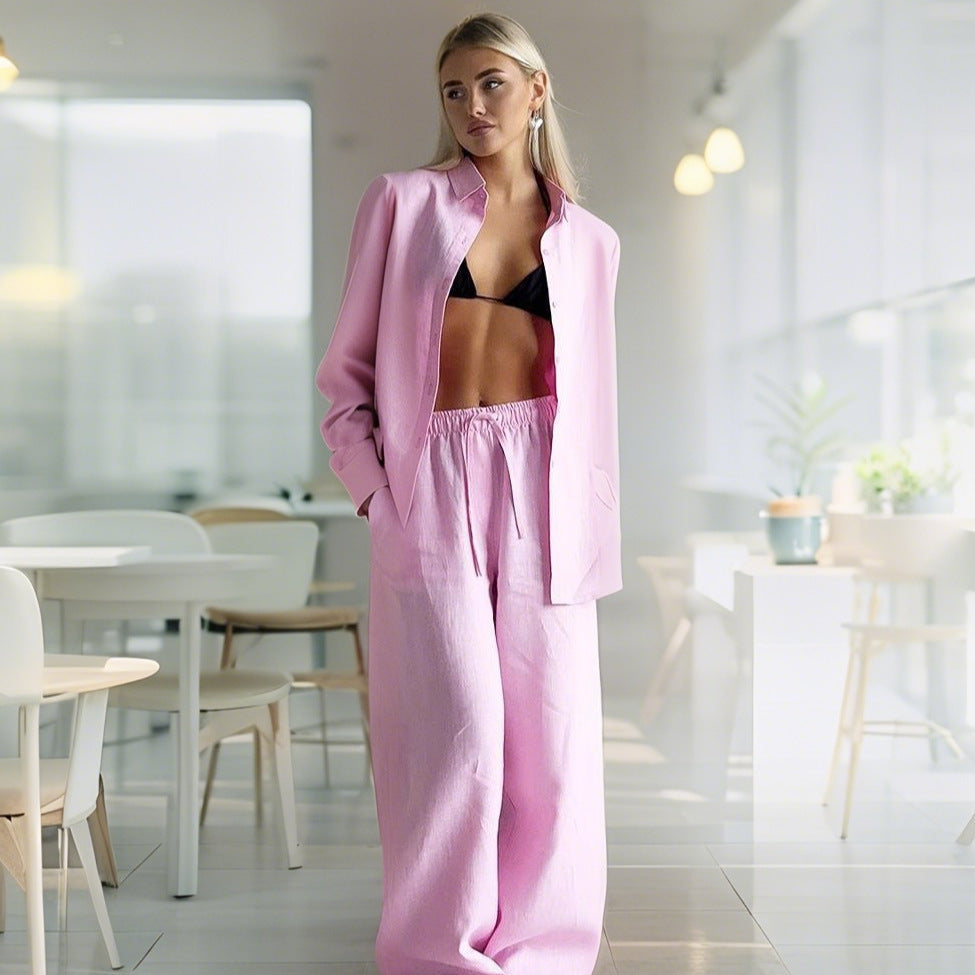 Damen Bequemer Leinen-Loungewear-Anzug ModeGeist