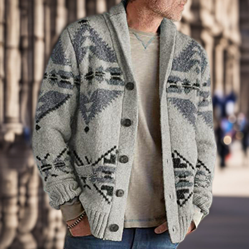 Herren Strickjacke mit geometrischem Muster und einem weichen, wärmenden Futter ModeGeist