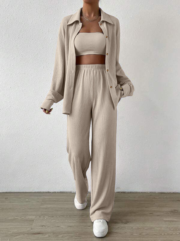 Damen Zweiteiliges Lounge-Set mit Oberteil und weiter Hose ModeGeist