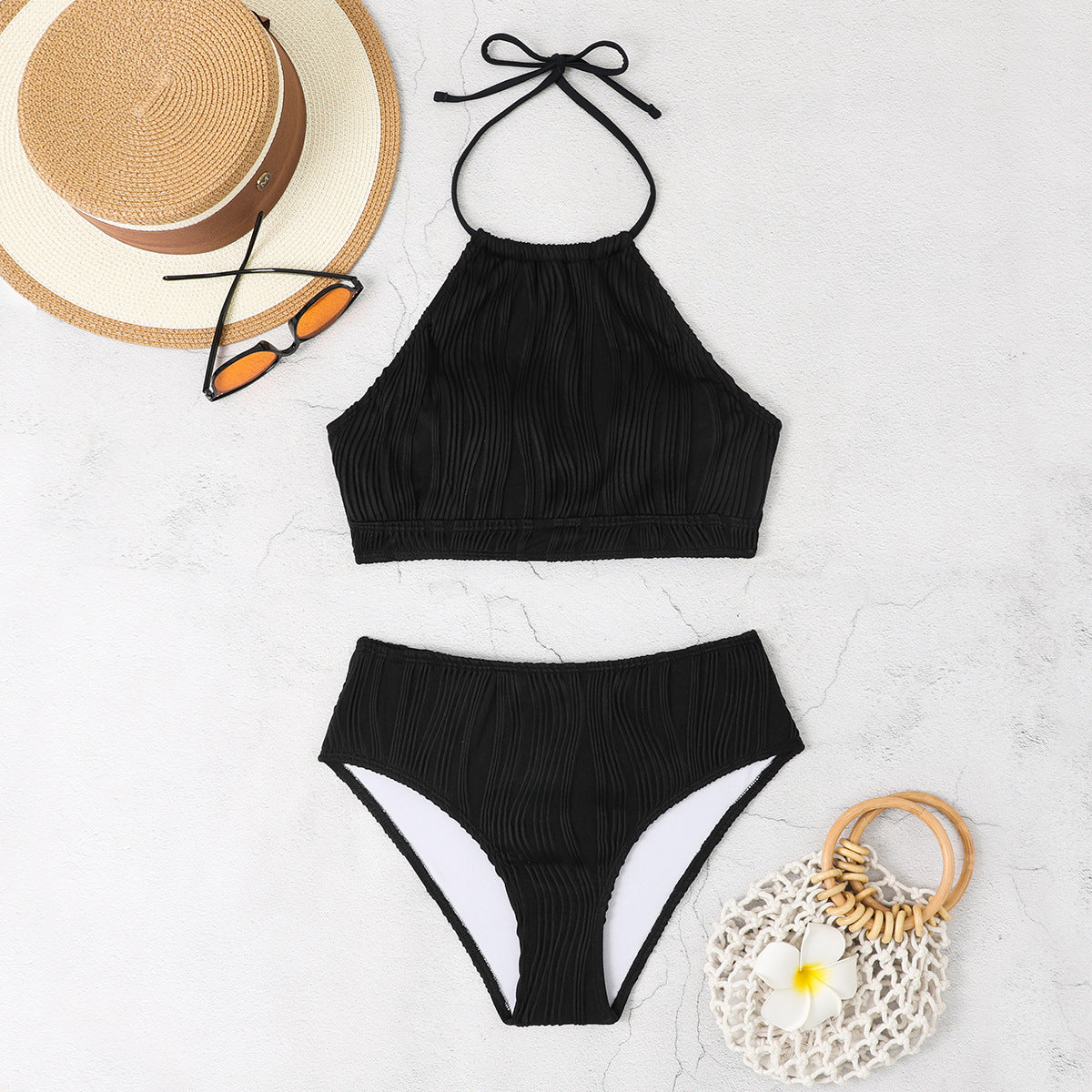Bikini-Set für Damen: Raffung, hoher Bund, modisches Design