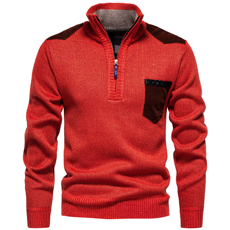 Herren Stehkragenpullover mit kontrastierenden Details und praktischen Taschen ModeGeist