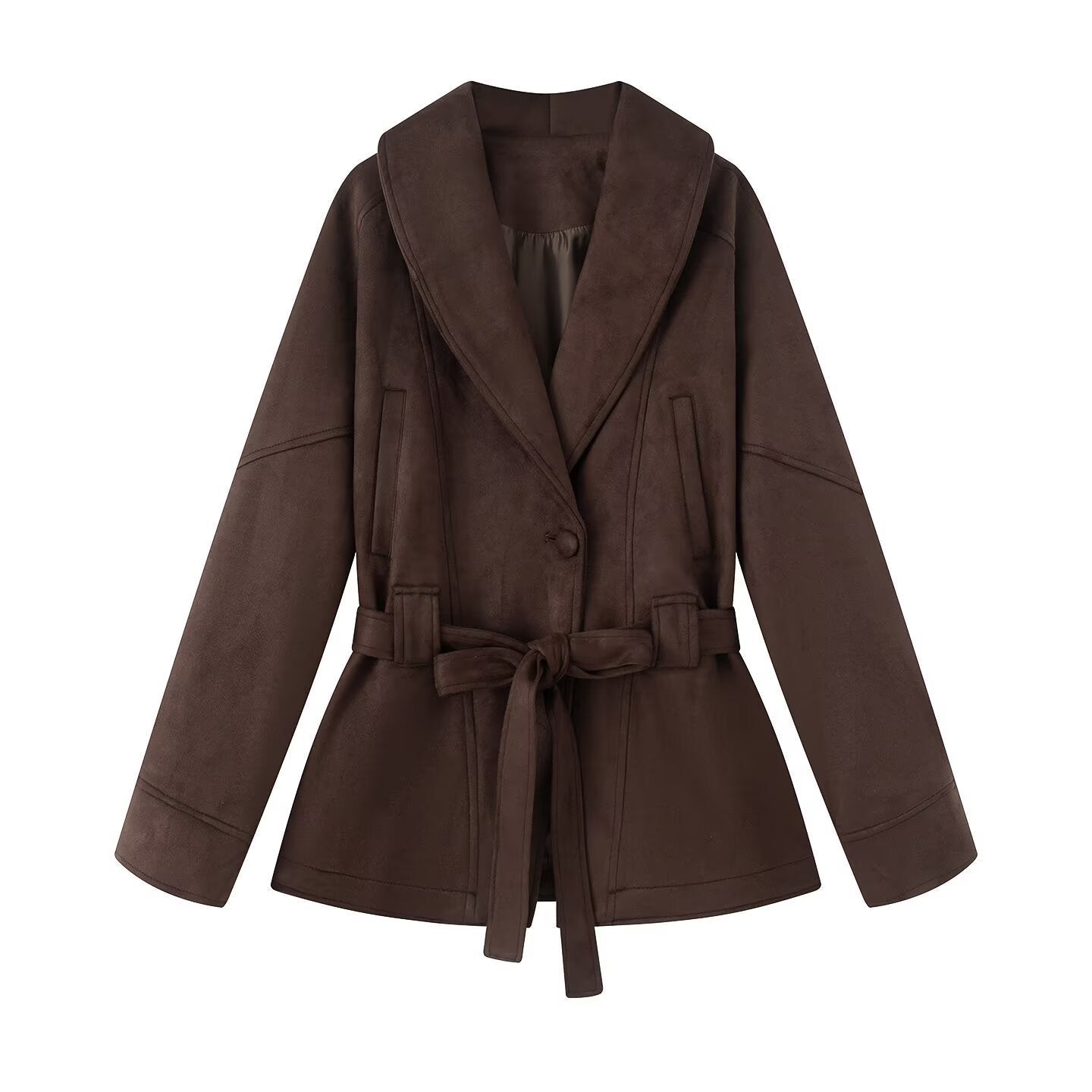 Damen elegante Wildlederjacke mit Taillengürtel ModeGeist