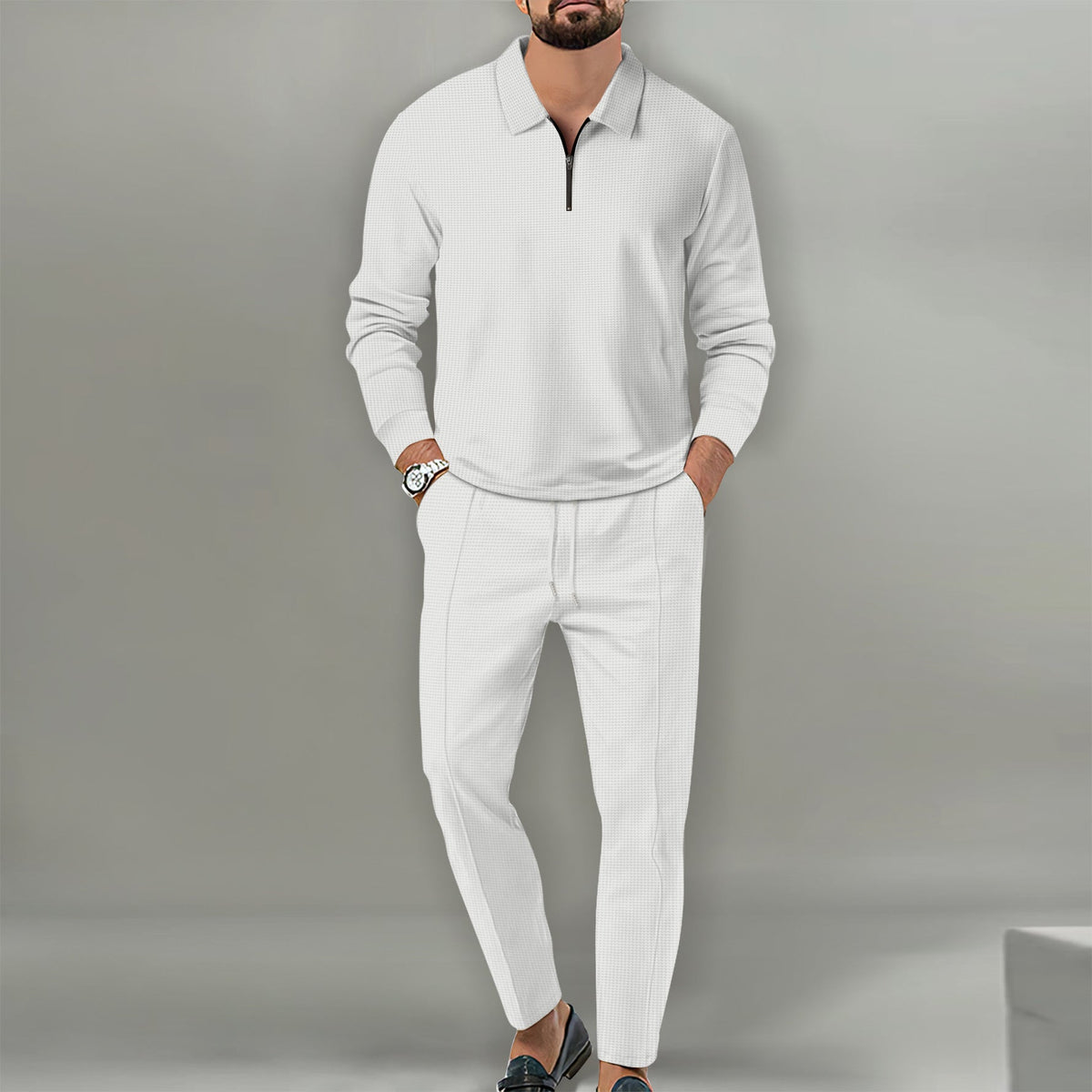 Herren Sportlicher Sweater mit Reißverschluss und eleganter Slim-Fit Hose ModeGeist