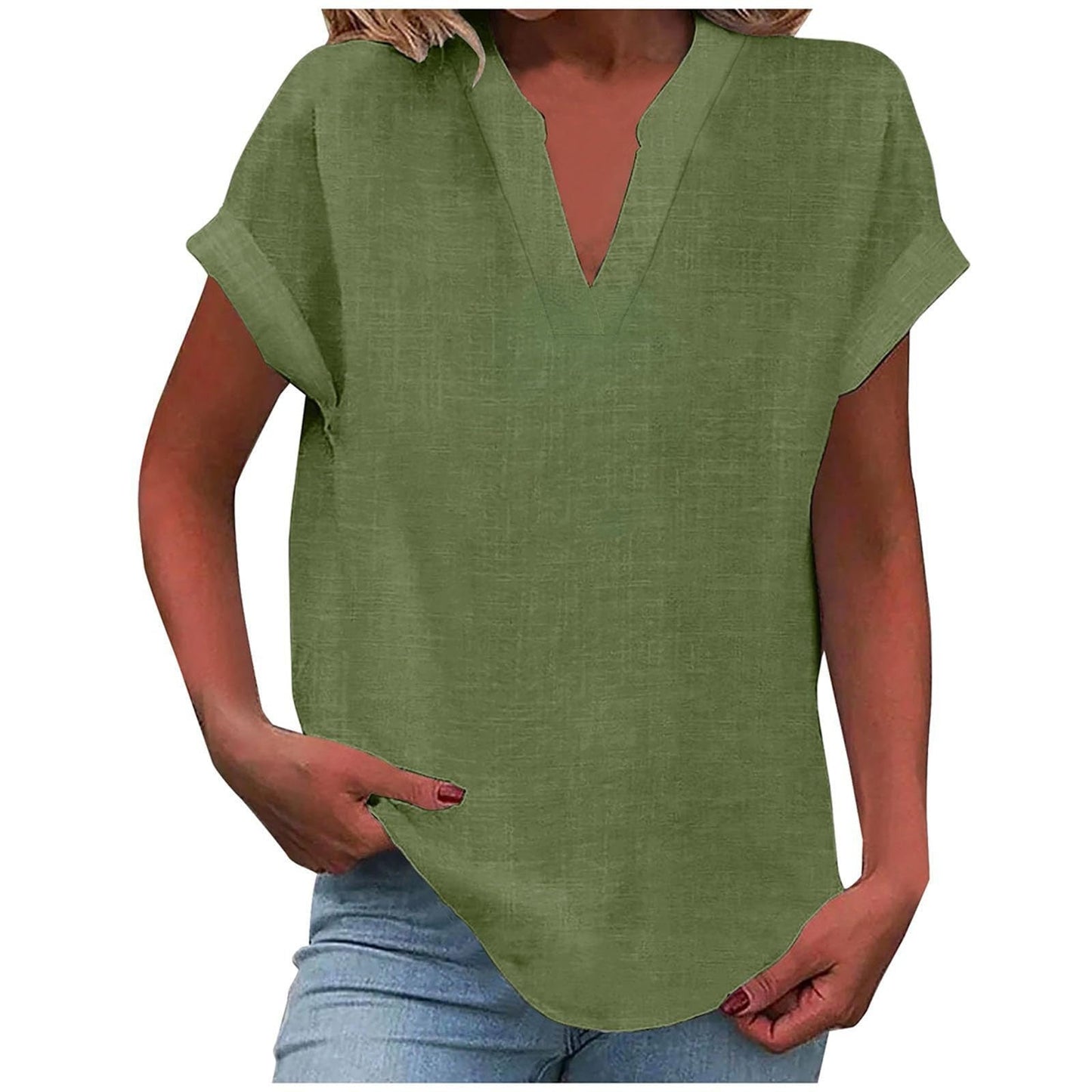 MODEGEIST Damen V-Ausschnitt Bluse Relaxed Fit Leichter Stoff Weiß