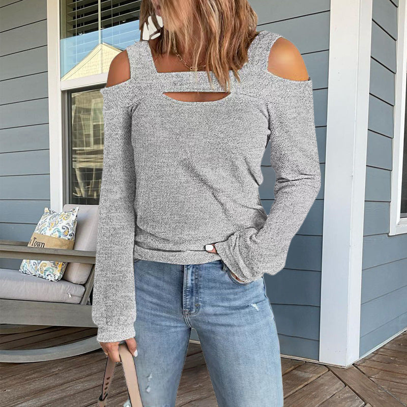 Damen modisches Longsleeve-Top mit Cut-Out-Details und Schulterfreiem Design ModeGeist