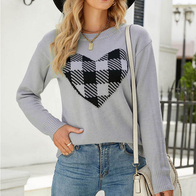 ModeGeist | Herz Strickpullover mit Karos Acryl Stilvoll, Bequem
