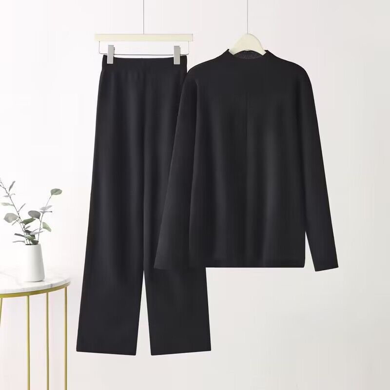 Damen elegantes Set aus langärmligem Oberteil und Palazzo-Hosen ModeGeist