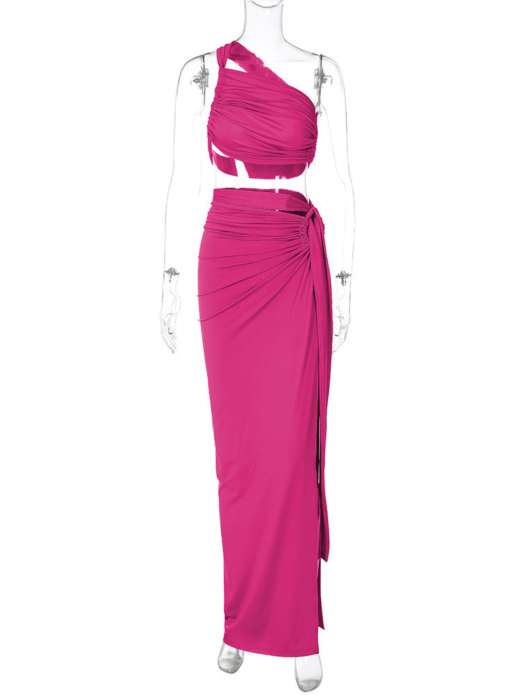 Elegantes Wickelkleid für Damen mit asymmetrischem Träger und schmeichelnder Drapierung - MODEGEIST