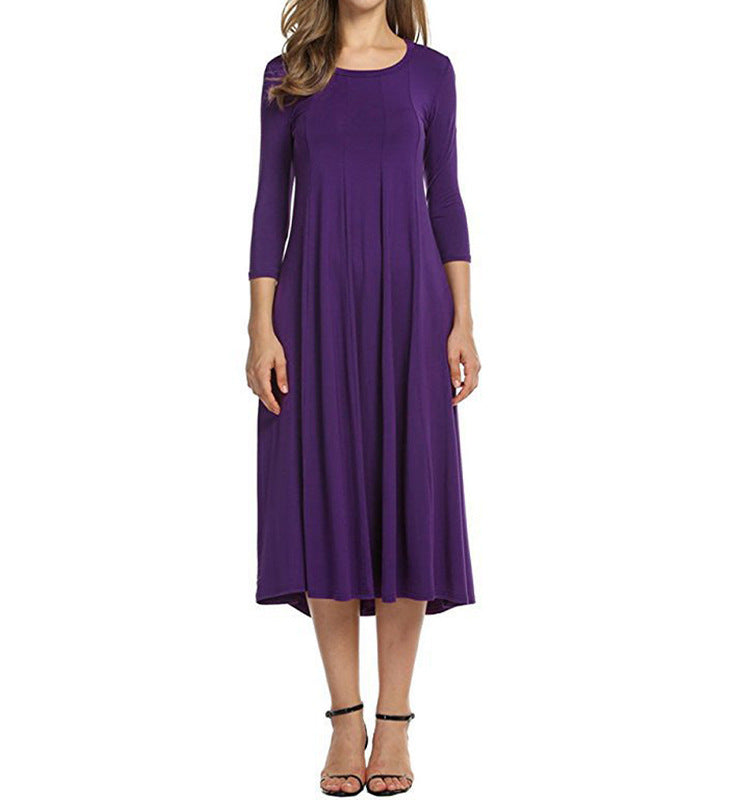 Schwingendes Damen-Midi-Kleid mit lässigen ¾-Ärmeln - Elegantes Design