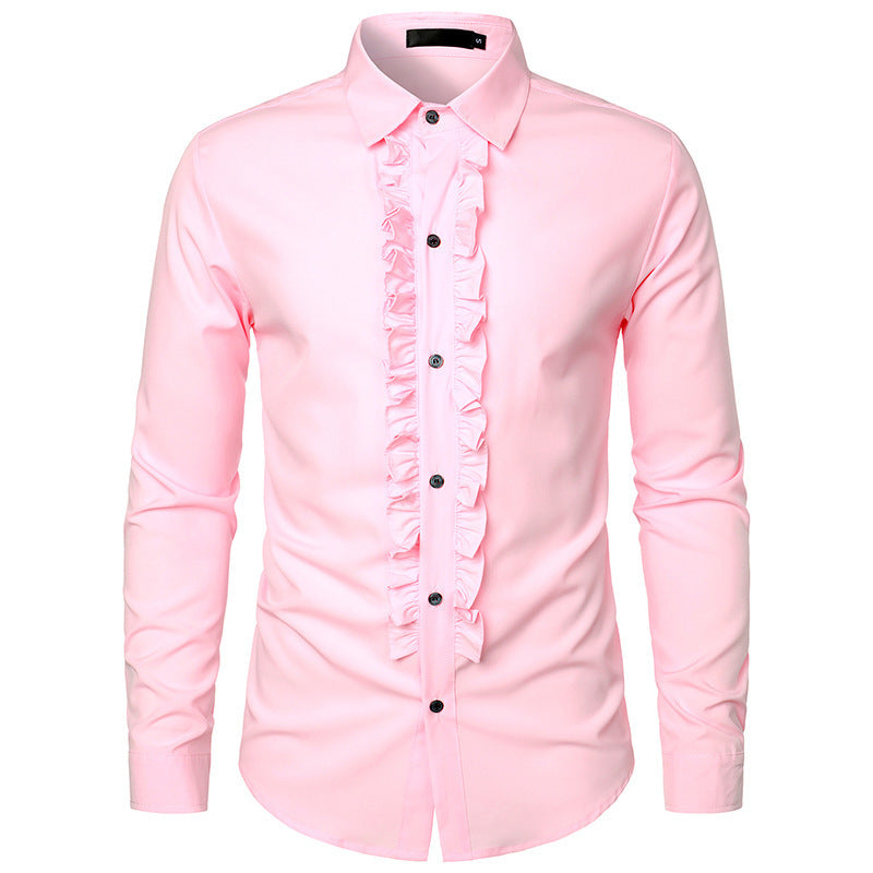 Herren Langarmhemd mit Rüschenverzierung und eleganten Knopfdetails ModeGeist