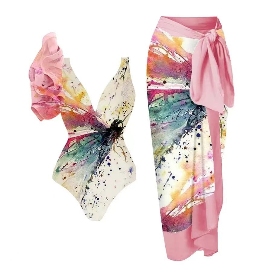 Elegantes Damen Badeanzugs-Wickelkleid mit Rüschendetail von MODEGEIST