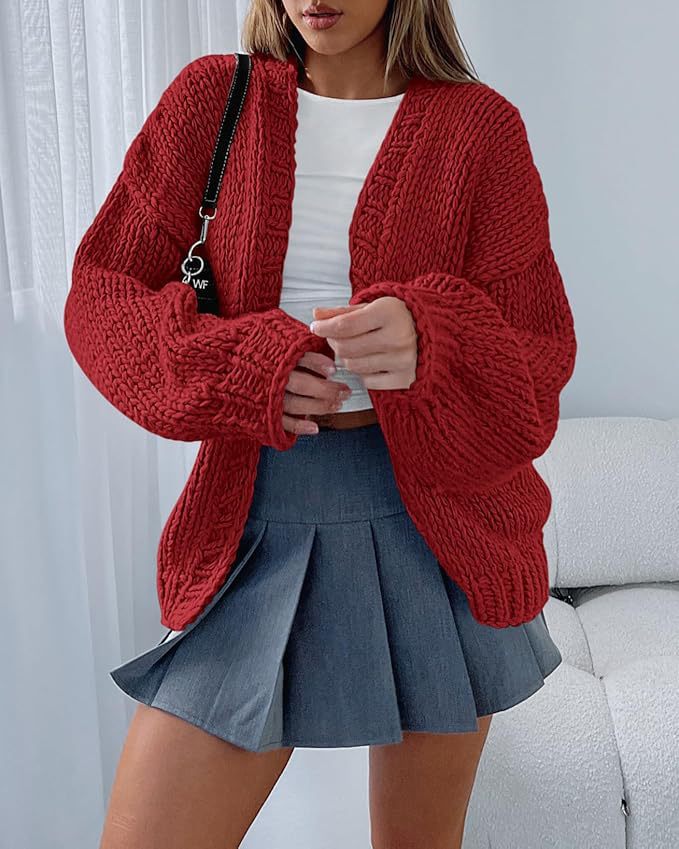 Damen Strickjacke mit voluminösen Ärmeln und offener Front ModeGeist