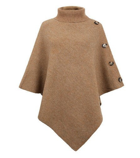 Damen Strick-Poncho mit steigendem Kragen und dekorativen Knopfdetails ModeGeist