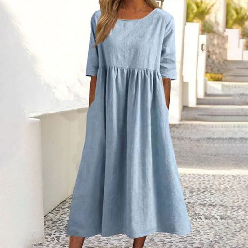 Baumwoll-Leinen Kleid von Fudus: Locker, lang, unifarben