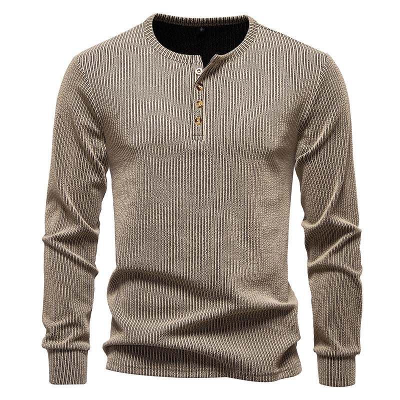 Herren Langarm Henley Shirt mit strukturiertem Streifenmuster ModeGeist