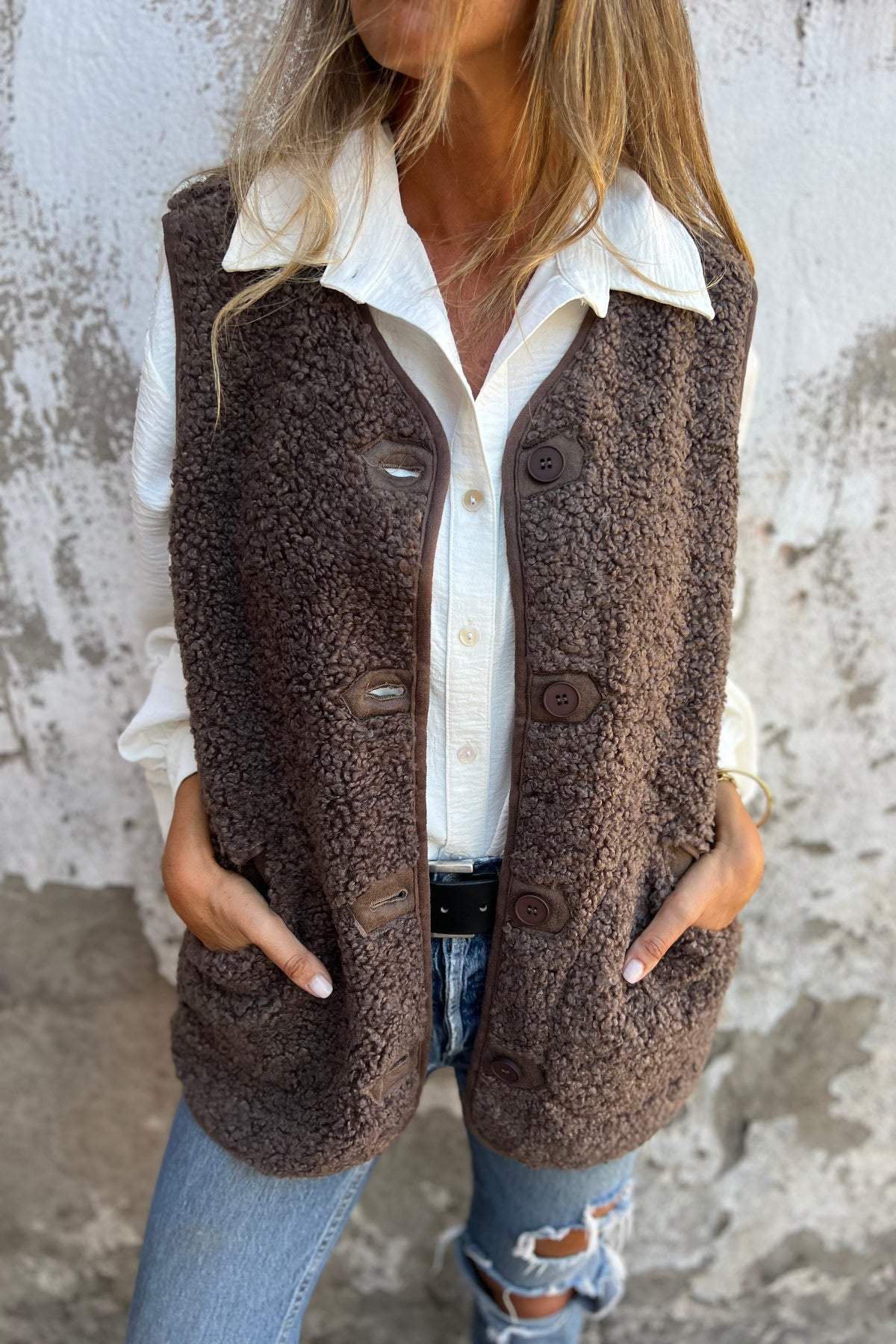 ModeGeist | Sherpa Knopf Weste Jacke