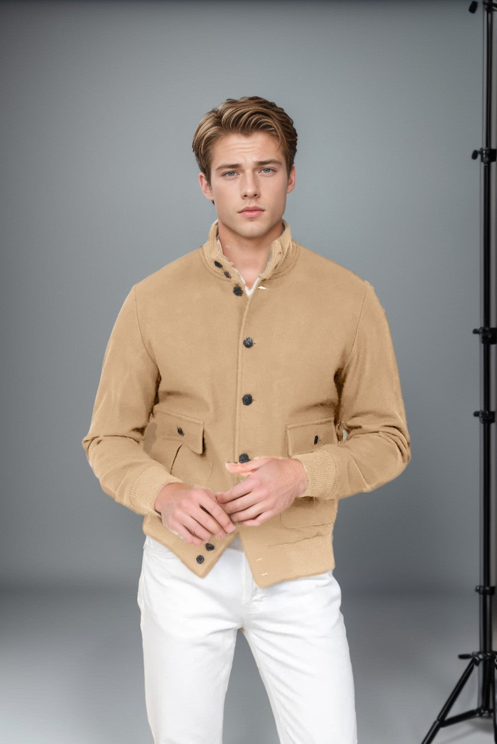 Herren lässige und strukturierte Baumwolljacke mit praktischen Taschen ModeGeist