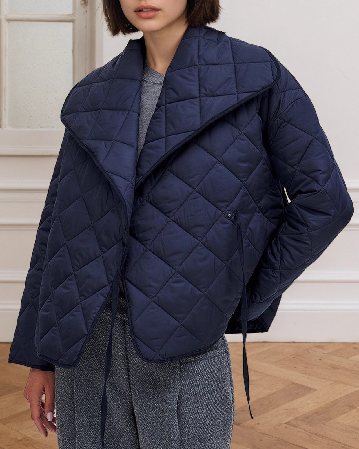 ModeGeist | Diamantsteppung Gekürzte Große Revers Baumwolljacke