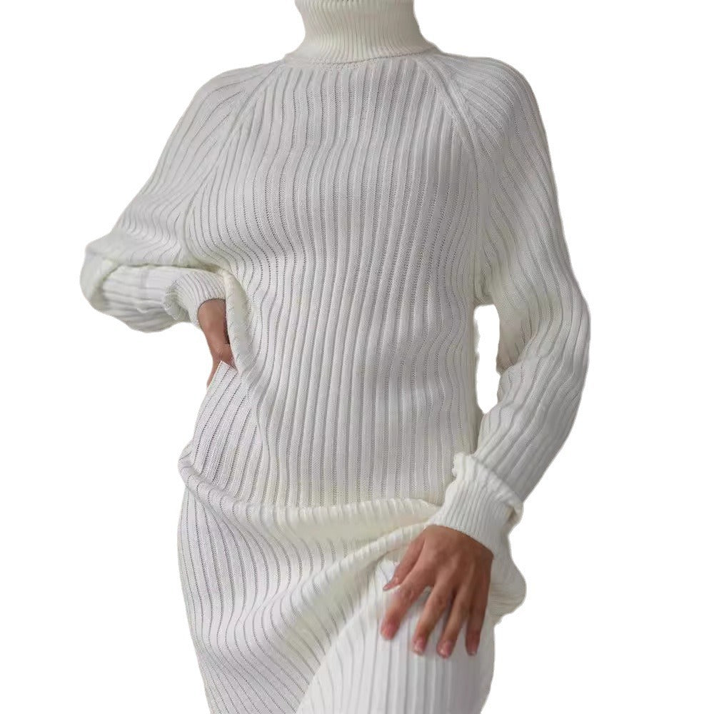 Damen Strickkleid mit hohem Kragen und großen Ärmeln ModeGeist
