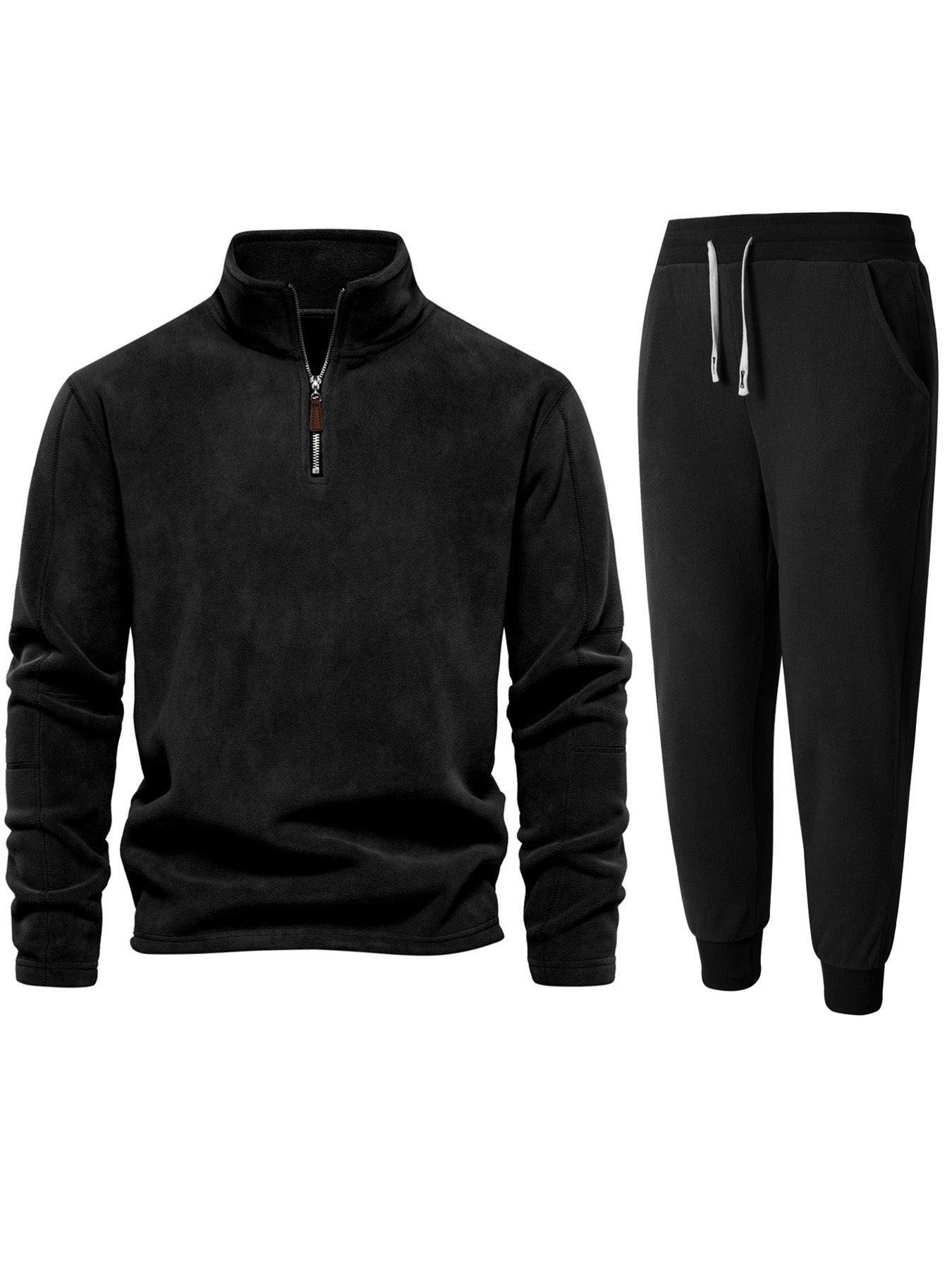 Herren Fleece-Oberteil mit kurzer Reißverschluss und bequemen Jogginghosen ModeGeist