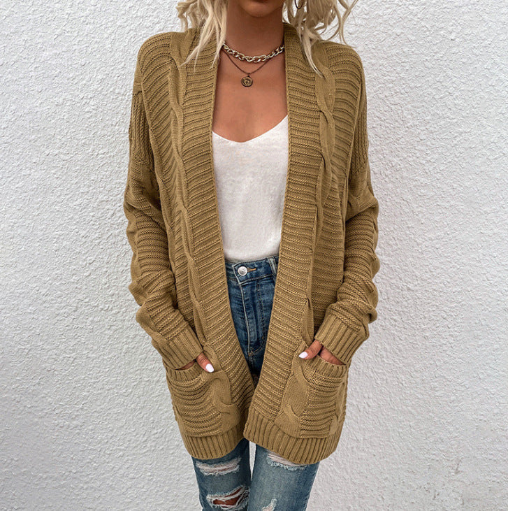 Damen Grobstrick-Cardigan mit großen Taschen und strukturiertem Design ModeGeist