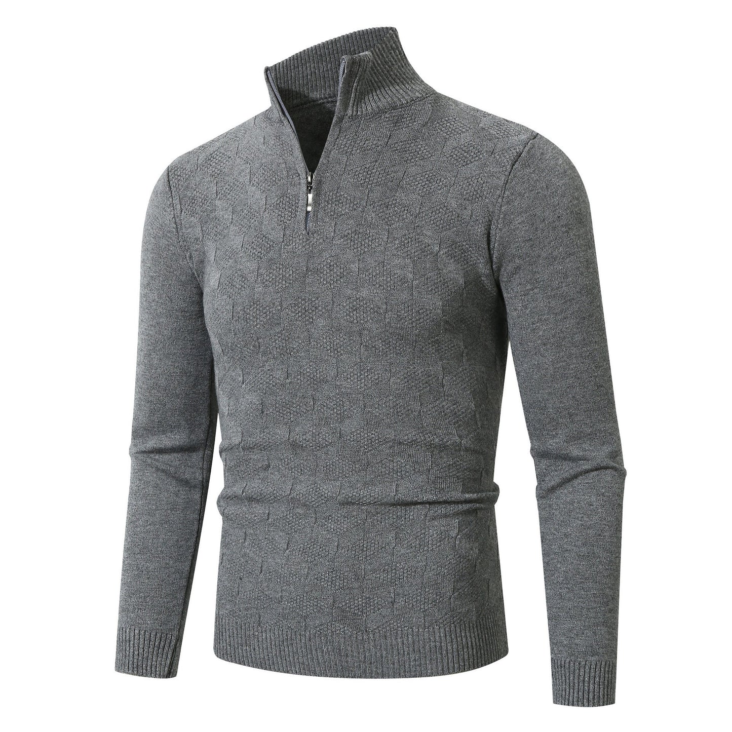 Herren lässiger Strickpullover mit halbem Reißverschluss und strukturiertem Muster ModeGeist