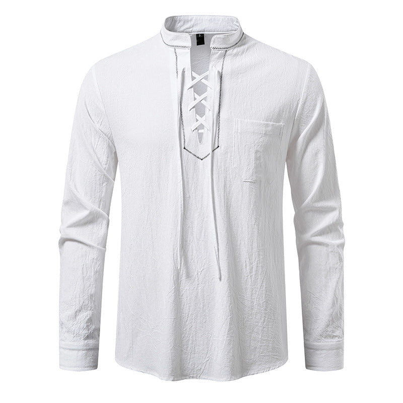 Herren Langarmshirt mit hochwertigem Stehkragen und dekorativer Schnürung ModeGeist