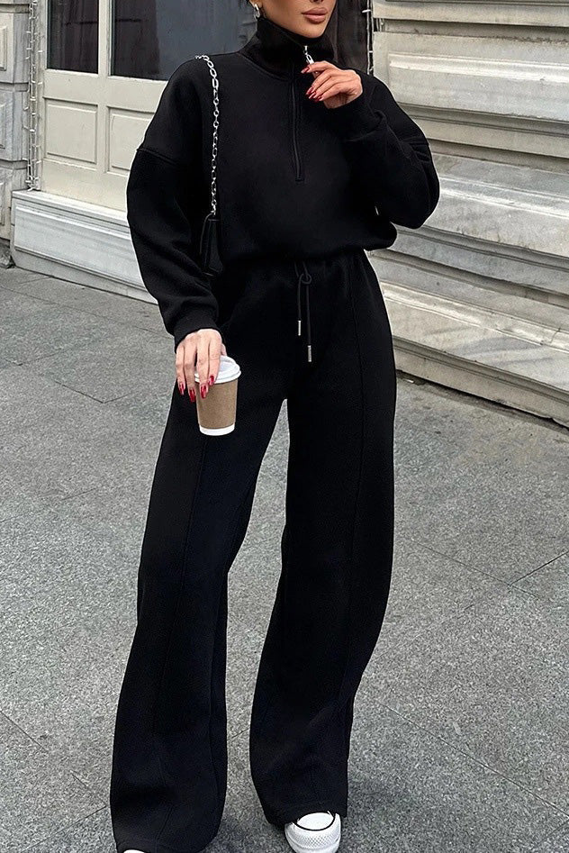 ModeGeist | Vibes Halb Offenes Pullover Sweatshirt und Hose Zwei Teiliges Satz