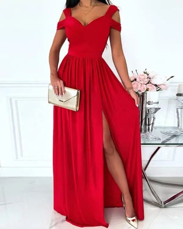 Damen Maxikleid mit schulterfreiem Design und raffiniertem Schlitz ModeGeist