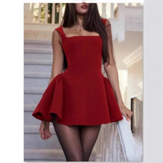 Damen Mini Kleid mit ausgestelltem Rock und schulterfreiem Design ModeGeist