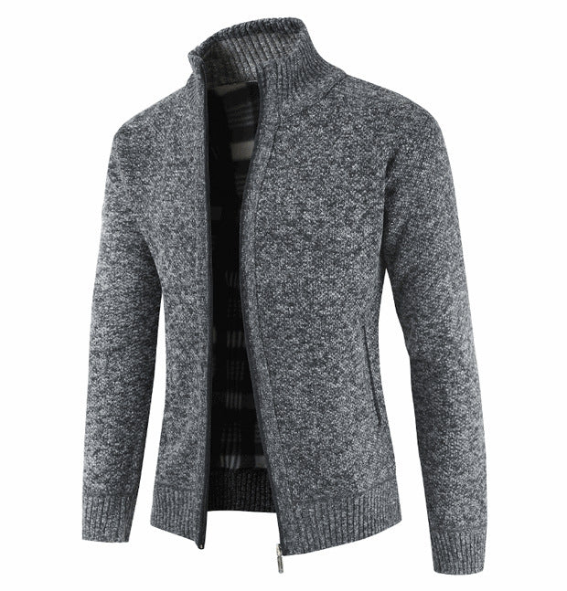 Herren Strickjacke mit hohem Kragen und seitlichen Taschen ModeGeist
