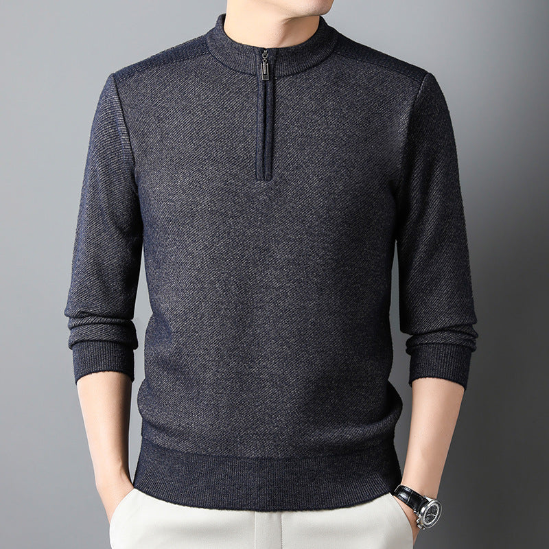 Herren Pullover mit halbem Reißverschluss und strukturiertem Design ModeGeist