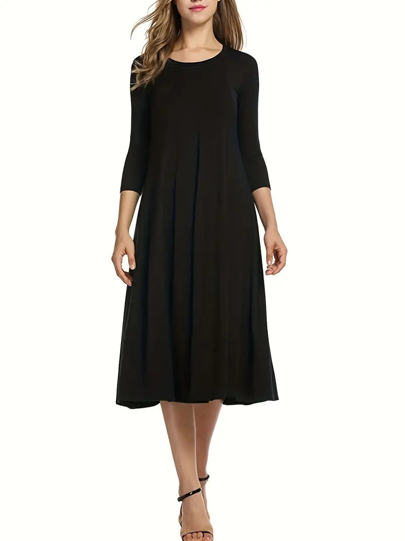Damen Midi-Kleid mit schmeichelndem Schnitt und 3/4-Ärmeln ModeGeist