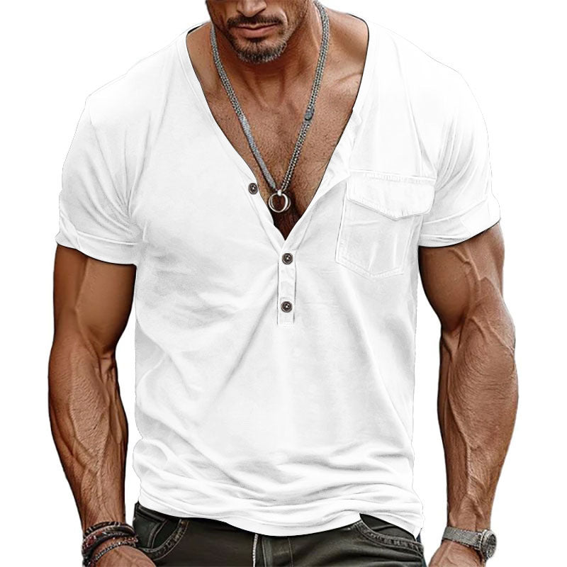Herren Kurzarm-Henley-T-Shirt mit dekorativer Brusttasche und modernem Schnitt ModeGeist