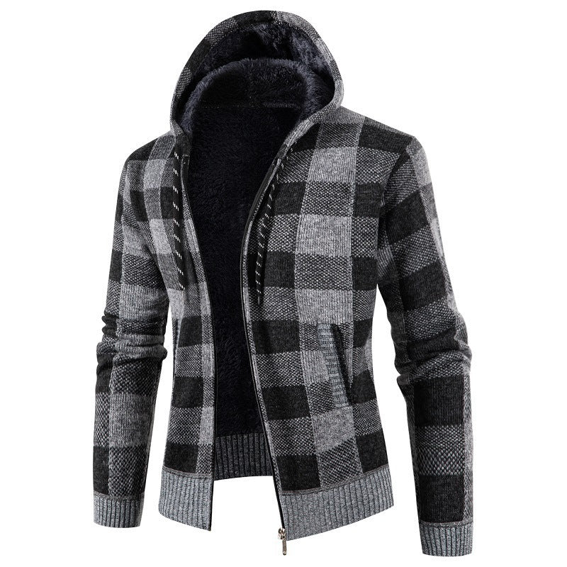 Herren gemütliche Kapuzenjacke mit kariertem Design ModeGeist