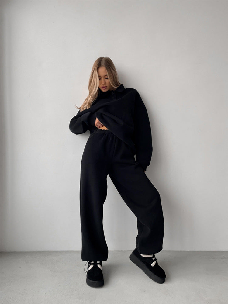 Damen lässiges Sweatshirt- und weite Jogginghose-Set mit modernem Kragen ModeGeist